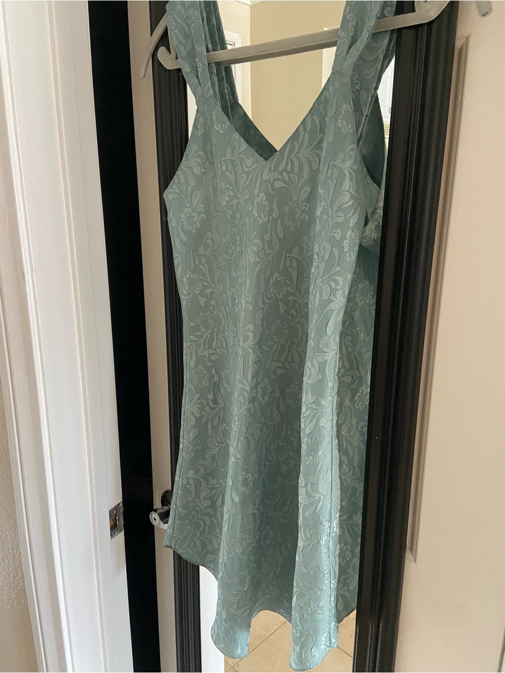 Floral Jacquard V-Neck Slip Dress in Sage Green